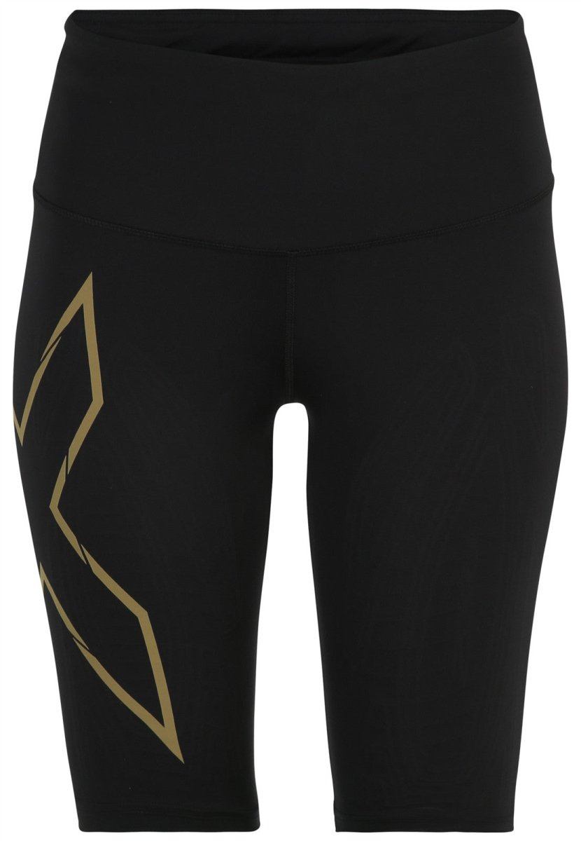 2XU - Light Speed Mid - Rise Comp Laufshorts Damen - black/gold reflective - 2X-WA6593B-BLK/GRF-XXS - Sportbrands24