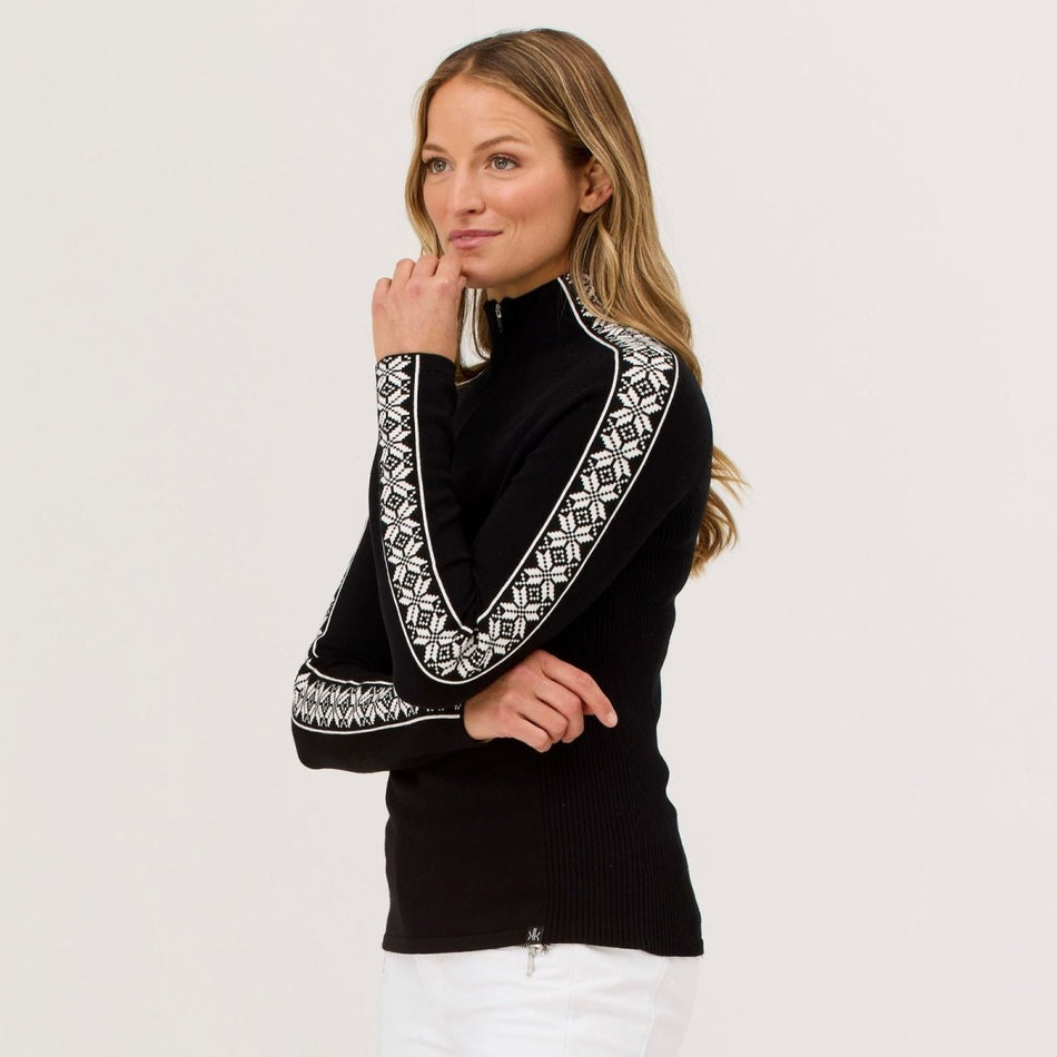 Slalom Zip Neck Strickpullover Damen - black