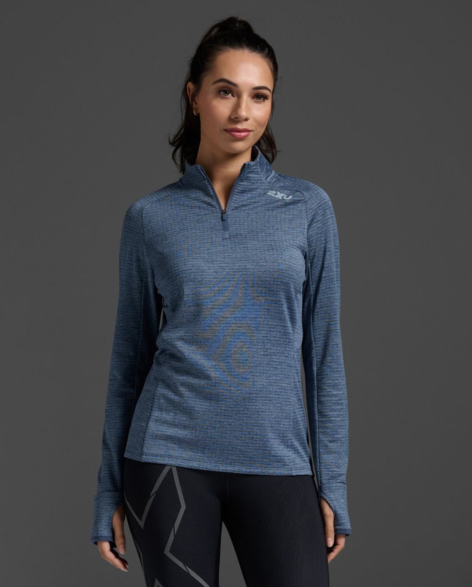 2XU - Ignition 1/4 Zip Longsleeve Damen - indigo/halogen reflective - 2X - WR6834A - IND/HAF - XS - Sportbrands24