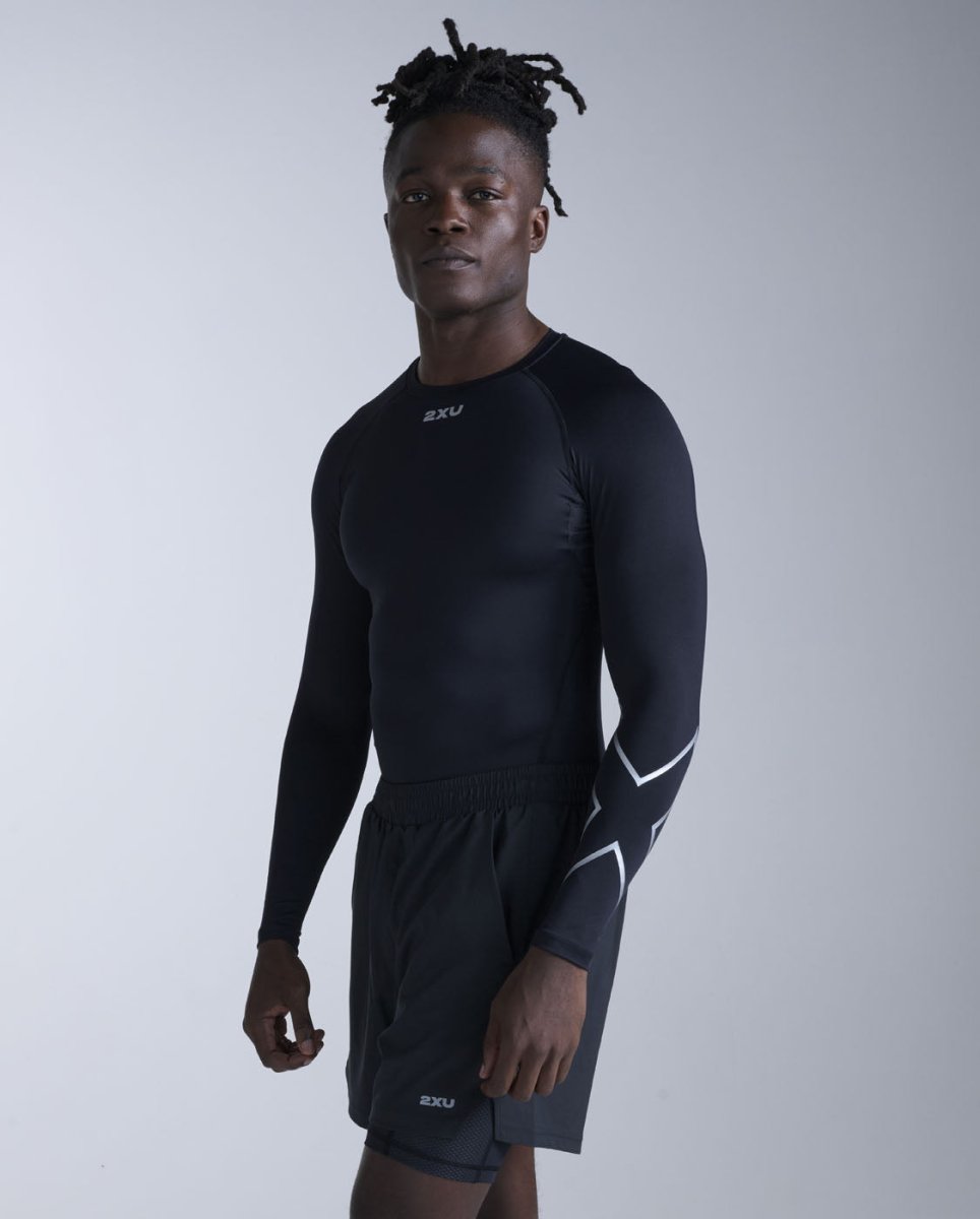 2XU - Core Compression Long Sleeve Longsleeve Herren - black/silver - 2X-MA6398A-BLK/SLV-XS - Sportbrands24