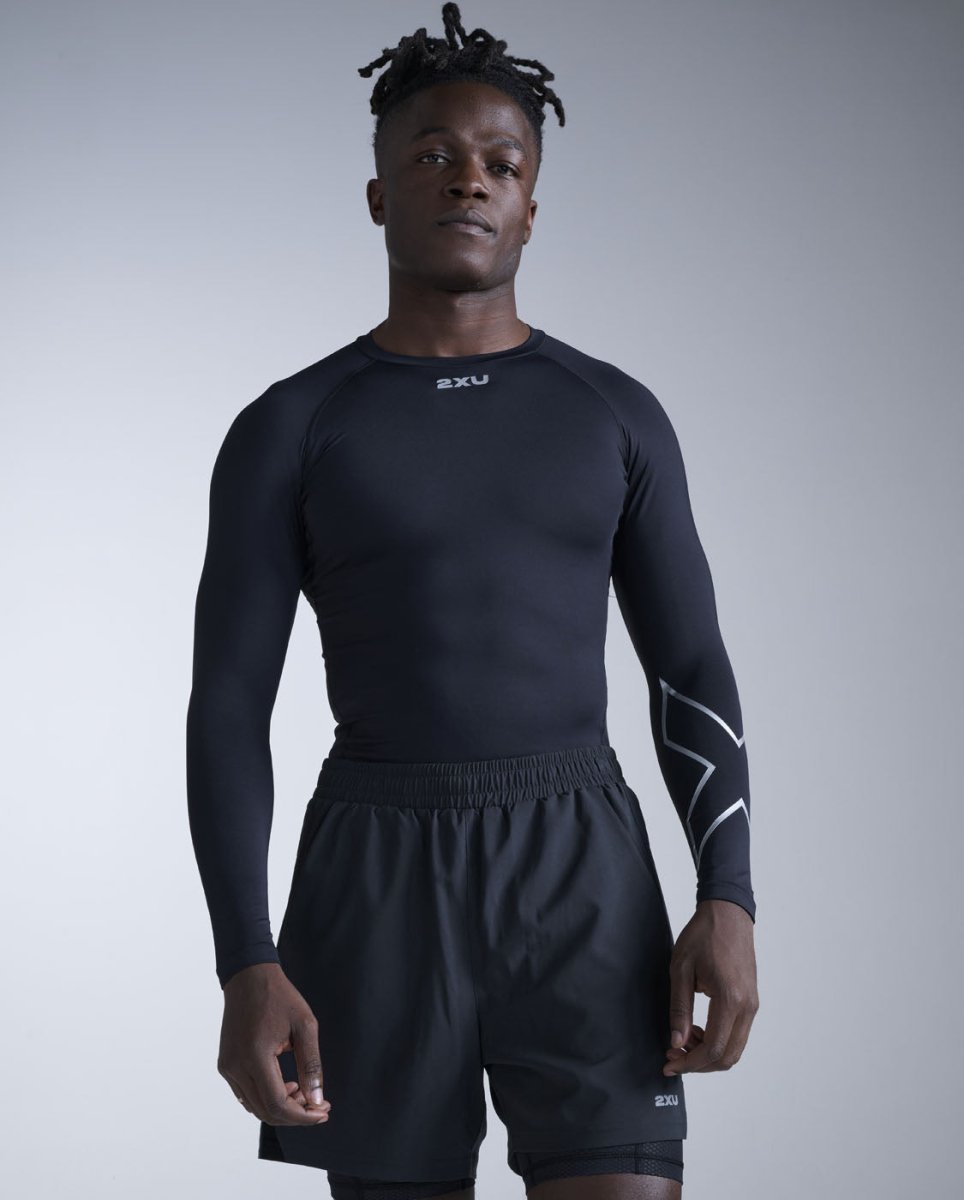 2XU - Core Compression Long Sleeve Longsleeve Herren - black/silver - 2X-MA6398A-BLK/SLV-XS - Sportbrands24