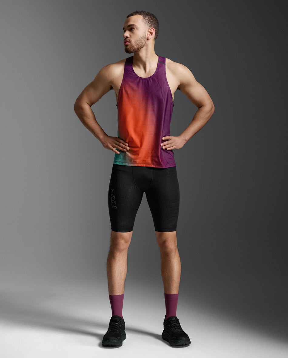 Light Speed Tech Singlet Barrel tank Men - sangria sunset/blackreflective