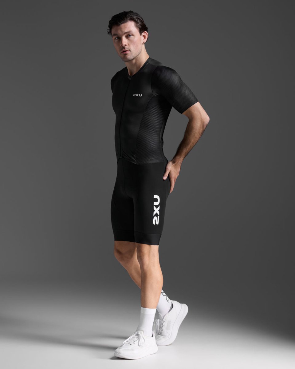 2XU - Aero Hex Sleeved Trisuit Triathonanzug Herren - black/white - 2X-MT7394D-BLK/WHT-XS - Sportbrands24