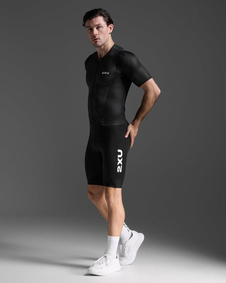 2XU - Aero Hex Sleeved Trisuit Triathonanzug Herren - black/white - 2X-MT7394D-BLK/WHT-XS - Sportbrands24