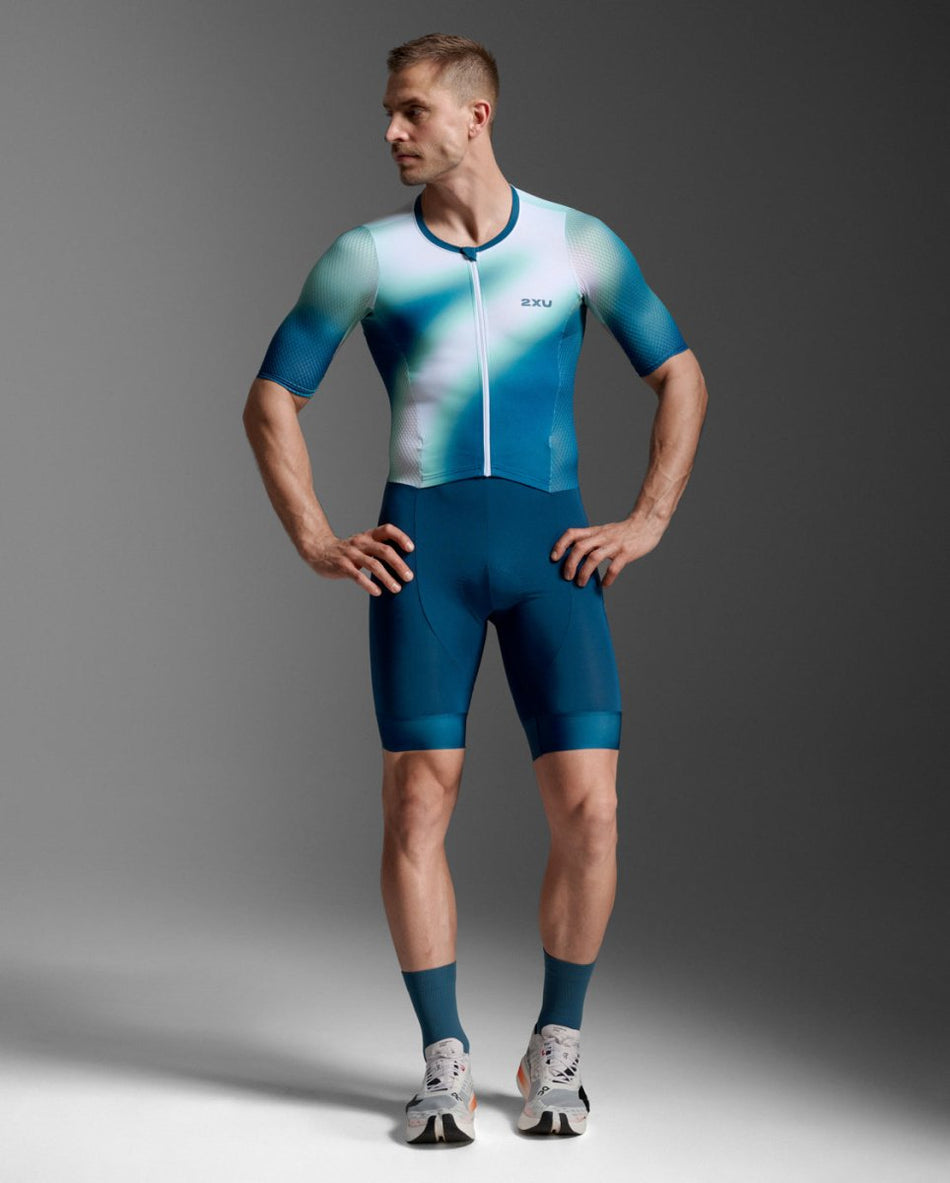 2XU - Aero Hex Sleeved Trisuit Triathonanzug Herren - jelly mint/majol - 2X-MT7394D-JLM/MAJ-XS - Sportbrands24