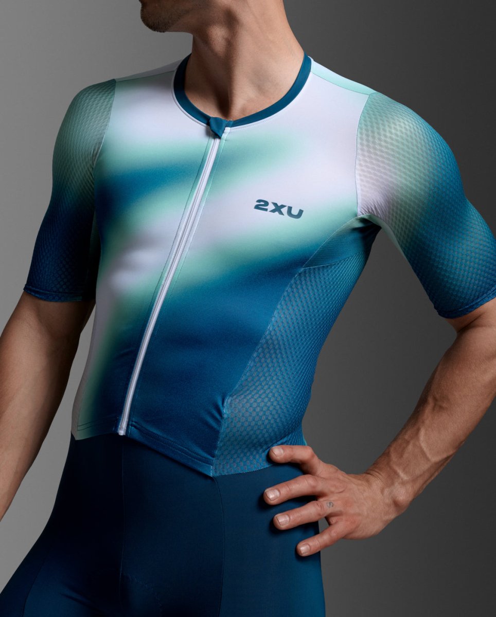 2XU - Aero Hex Sleeved Trisuit Triathonanzug Herren - jelly mint/majol - 2X-MT7394D-JLM/MAJ-XS - Sportbrands24