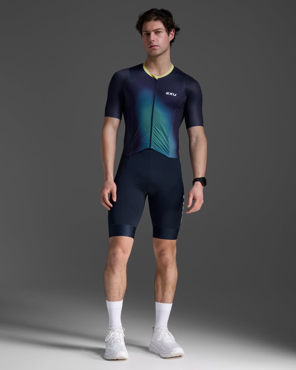 2XU - Aero Hex Sleeved Trisuit Triathonanzug Herren - midnight/cool matcha - 2X - MT7394D - MDN/CLM - XS - Sportbrands24