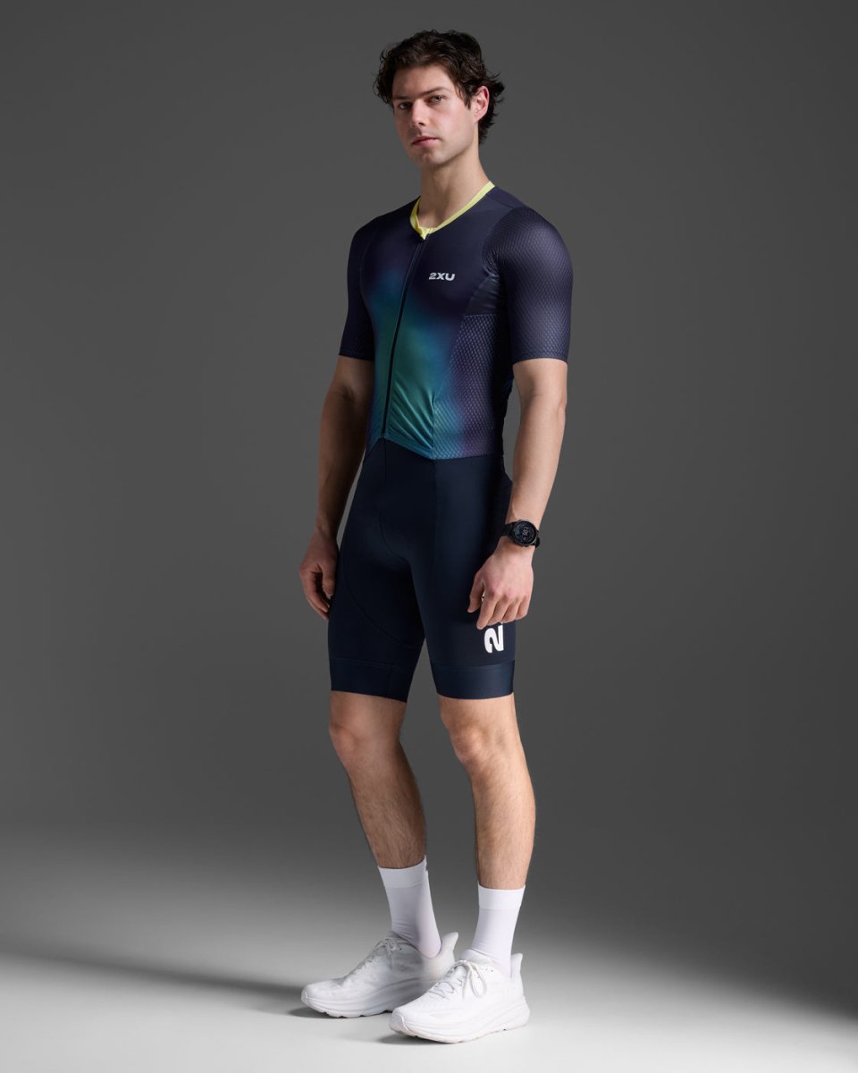 2XU - Aero Hex Sleeved Trisuit Triathonanzug Herren - midnight/cool matcha - 2X - MT7394D - MDN/CLM - XS - Sportbrands24
