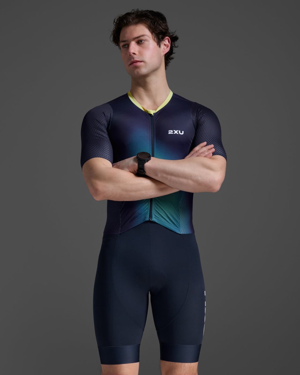 2XU - Aero Hex Sleeved Trisuit Triathonanzug Herren - midnight/cool matcha - 2X - MT7394D - MDN/CLM - XS - Sportbrands24