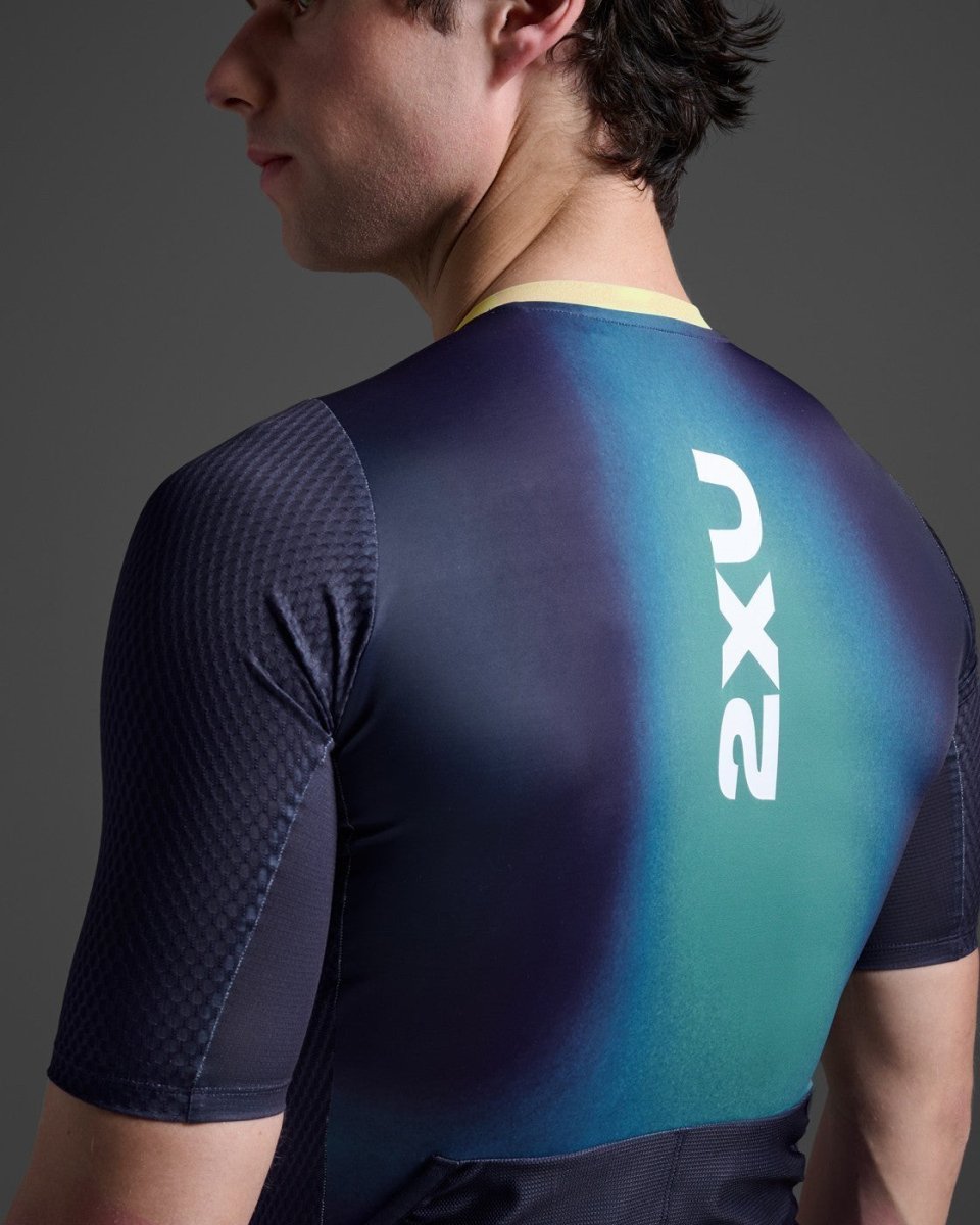 2XU - Aero Hex Sleeved Trisuit Triathonanzug Herren - midnight/cool matcha - 2X - MT7394D - MDN/CLM - XS - Sportbrands24