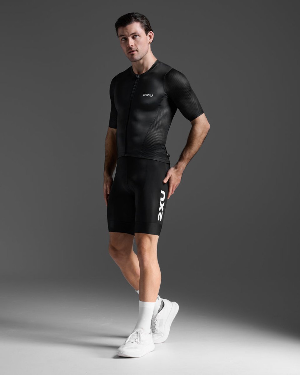 2XU - Aero Hex Tri Sleeved Top Triathlon Trikot Herren - black/white - 2X-MT7395A-BLK/WHT-XS - Sportbrands24