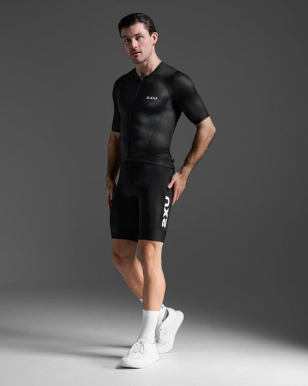 2XU - Aero Hex Tri Sleeved Top Triathlon Trikot Herren - black/white - 2X-MT7395A-BLK/WHT-XS - Sportbrands24