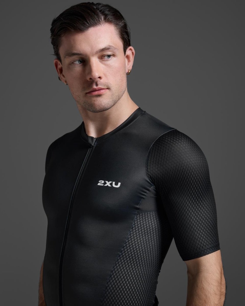 2XU - Aero Hex Tri Sleeved Top Triathlon Trikot Herren - black/white - 2X-MT7395A-BLK/WHT-XS - Sportbrands24