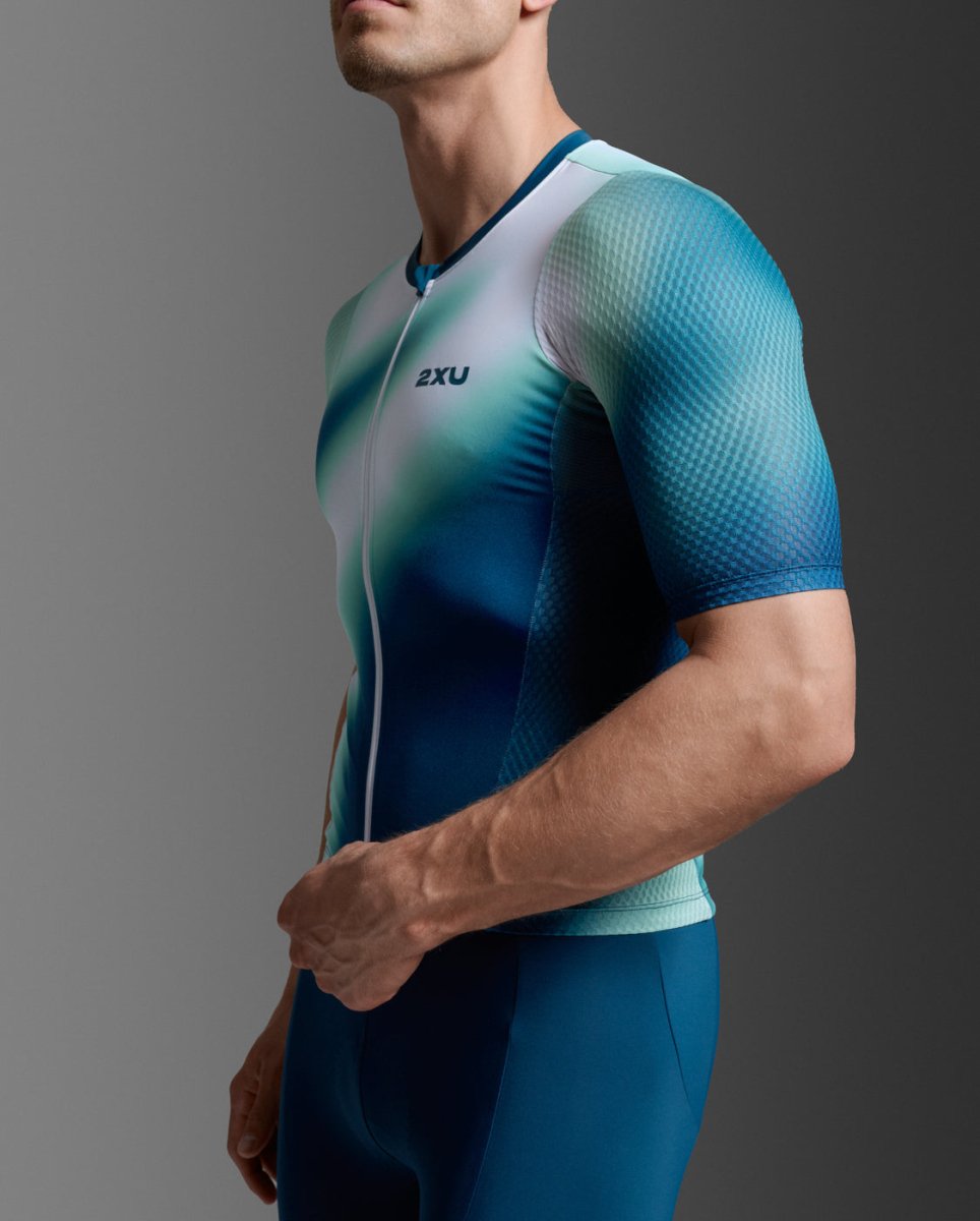 2XU - Aero Hex Tri Sleeved Top Triathlon Trikot Herren - jelly mint/majol - 2X-MT7395A-JLM/MAJ-XS - Sportbrands24