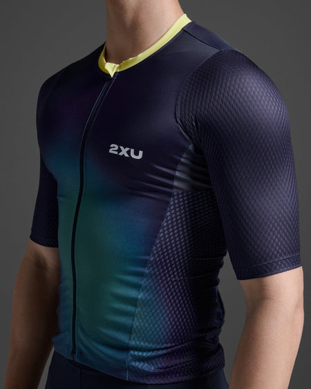 2XU - Aero Hex Tri Sleeved Top Triathlon Trikot Herren - midnight/cool matcha - 2X - MT7395A - MDN/CLM - XL - Sportbrands24