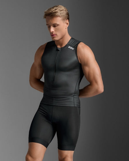 2XU - Mens Core Tri Tank Triathlon Trikot Herren - black/white - 2X - MT7399A - BLK/WHT - L - Sportbrands24