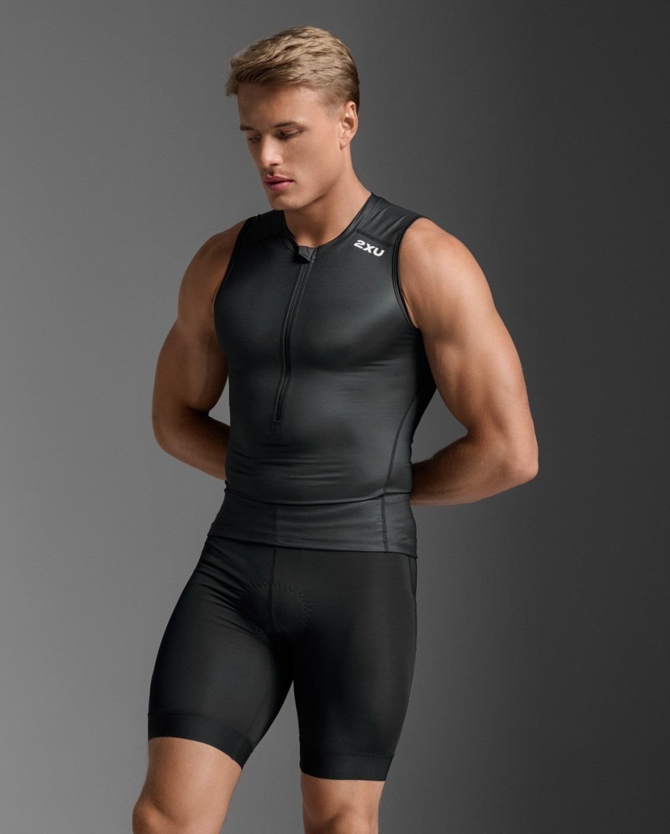 2XU - Mens Core Tri Tank Triathlon Trikot Herren - black/white - 2X - MT7399A - BLK/WHT - S - Sportbrands24