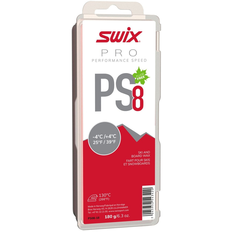 Swix - PS8 Red, - 4°C/+4°C Gleitwachs - PS8 Red - 4°C/+4°C, 180g - SX-PS08-18 - Sportbrands24