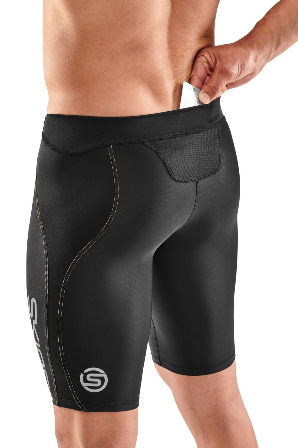 Skins - S3 400 Half Tight Kompressionshose Herren - black/yellow - SK - ST00300859052S - Sportbrands24