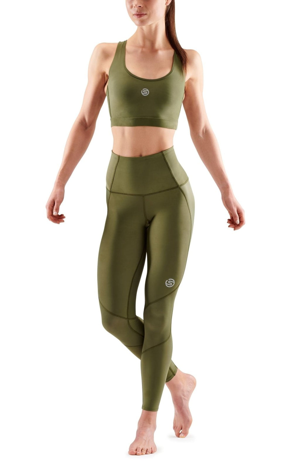 Skins - S3 Skyscraper Long Tight Kompressionshose Damen - khaki angle - SK - ST40301080579XS - Sportbrands24