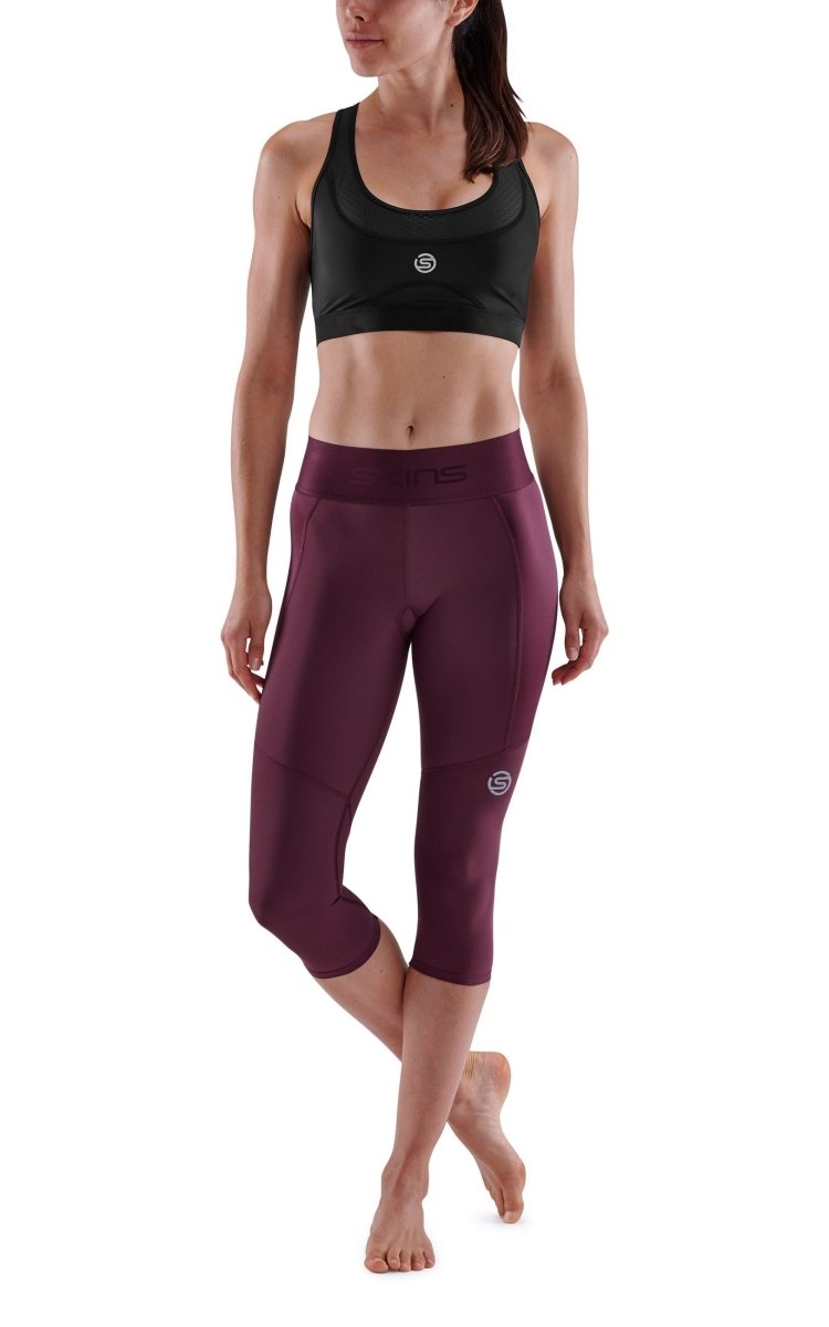 Skins - S3 Thermal 3/4 Tight Kompressionshose Damen - Burgundy - SK - ST40300201095XS - Sportbrands24