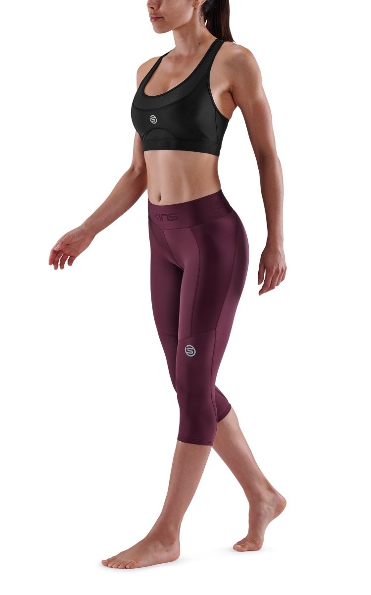 Skins - S3 Thermal 3/4 Tight Kompressionshose Damen - Burgundy - SK-ST40300201095XS - Sportbrands24