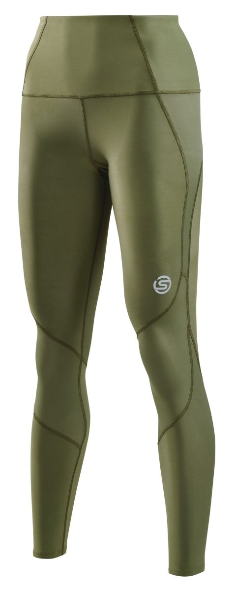 Skins - S3 Skyscraper Long Tight Kompressionshose Damen - khaki angle - SK-ST40301080579XS - Sportbrands24