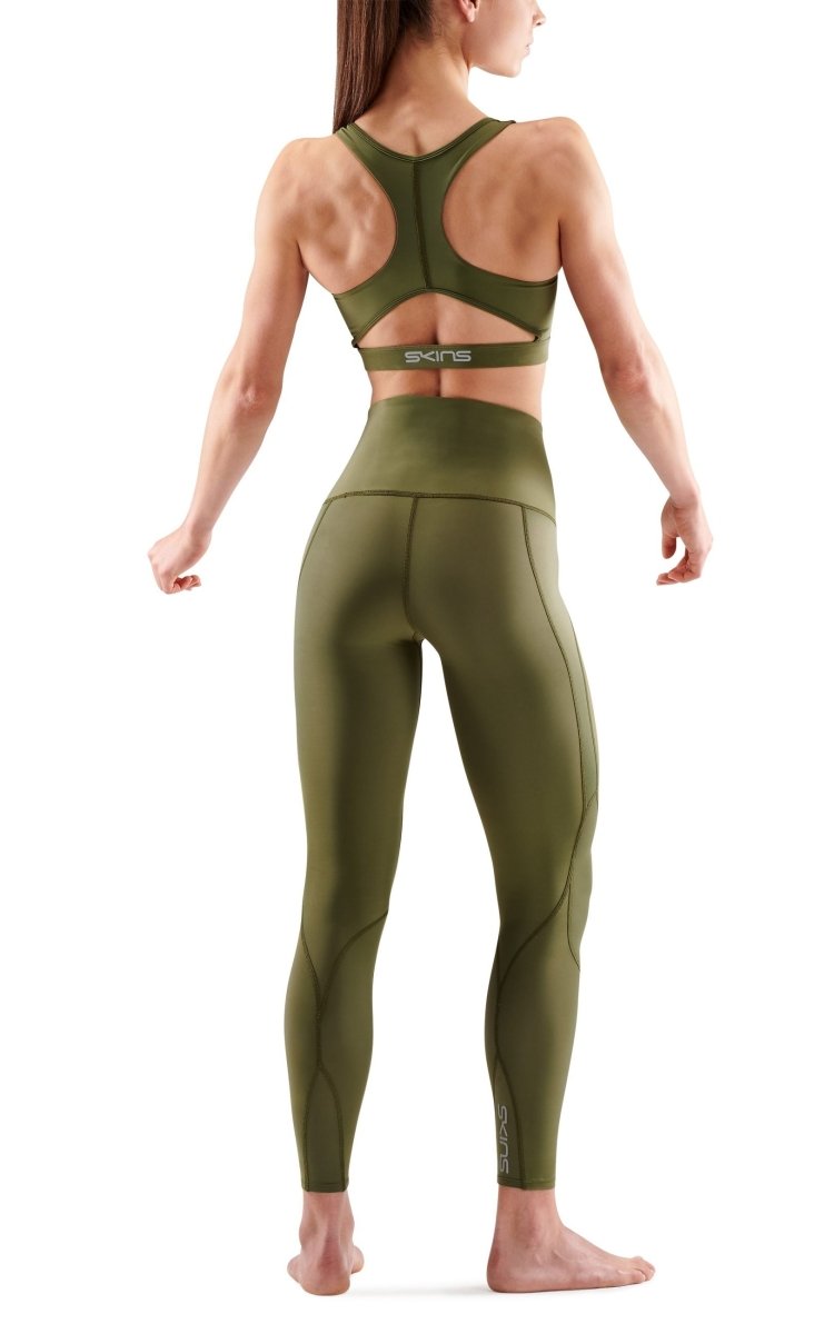 Skins - S3 Skyscraper Long Tight Kompressionshose Damen - khaki angle - SK-ST40301080579XS - Sportbrands24