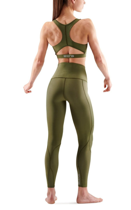 Skins - S3 Skyscraper Long Tight Kompressionshose Damen - khaki angle - SK-ST40301080579XS - Sportbrands24