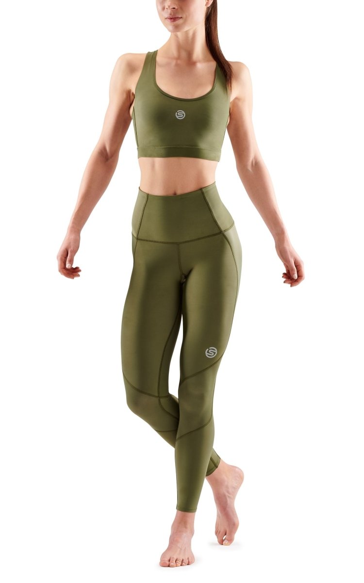 Skins - S3 Skyscraper Long Tight Kompressionshose Damen - khaki angle - SK-ST40301080579XS - Sportbrands24