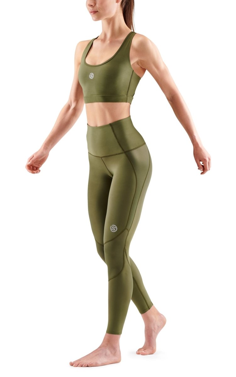 Skins - S3 Skyscraper Long Tight Kompressionshose Damen - khaki angle - SK-ST40301080579XS - Sportbrands24