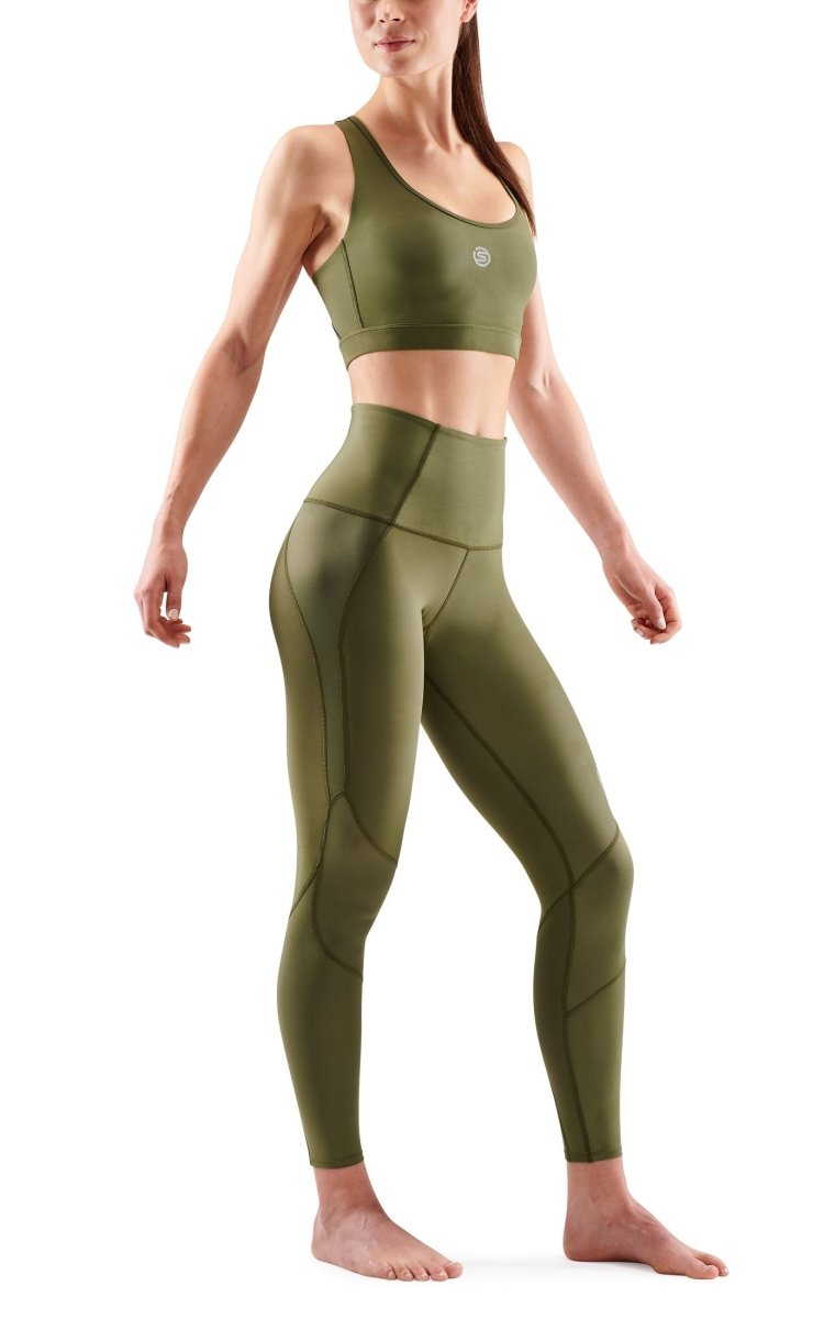 Skins - S3 Skyscraper Long Tight Kompressionshose Damen - khaki angle - SK-ST40301080579XS - Sportbrands24