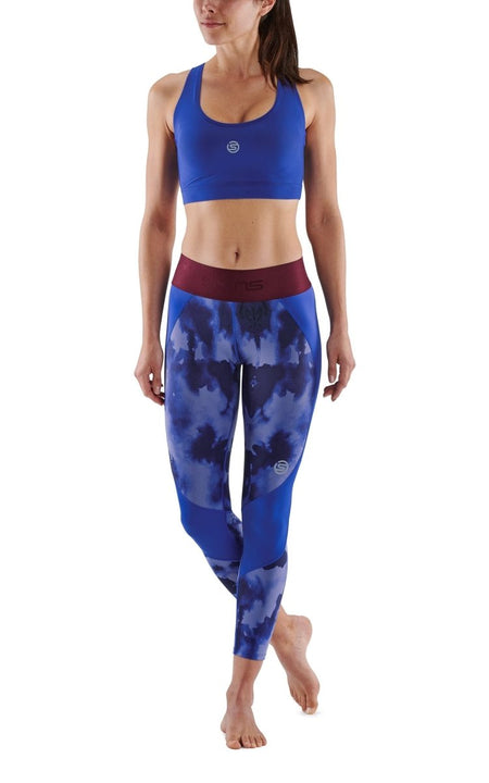 Skins - S3 Long Tights Kompressionshose Damen - Blue Camo - SK - ST40301190540XS - Sportbrands24