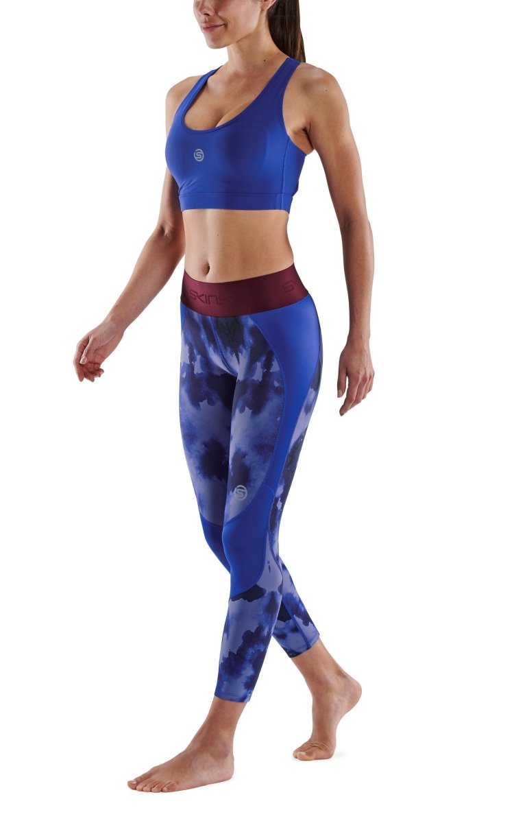 Skins - S3 Long Tights Kompressionshose Damen - Blue Camo - SK-ST40301190540XS - Sportbrands24