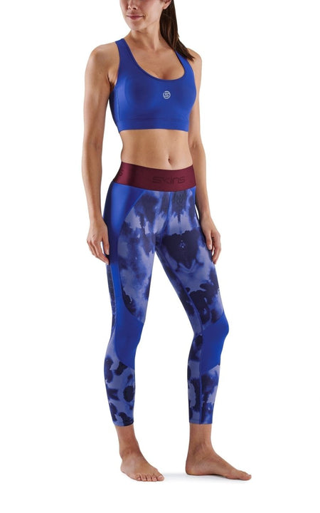 Skins - S3 Long Tights Kompressionshose Damen - Blue Camo - SK - ST40301190540XS - Sportbrands24