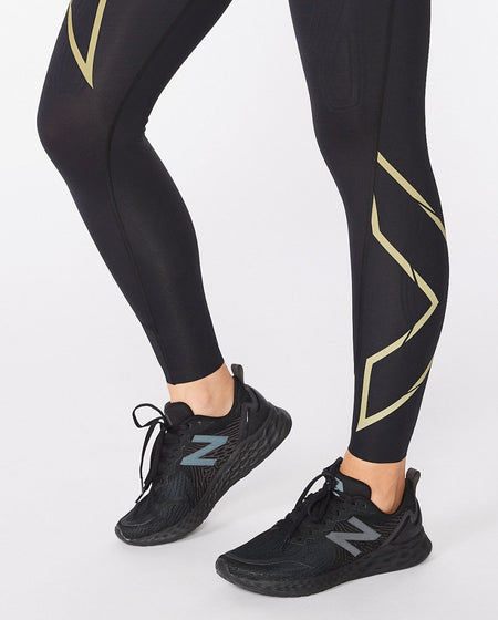 2XU - Light Speed Mid - Rise Comp Lauftights Damen - black/gold reflective - 2X-WA6523B-BLK/GRF-MT - Sportbrands24