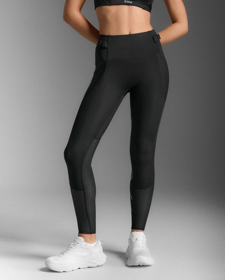 2XU - Aero Mesh Hi - Rise Comp Tight Lauftight Damen - black/silver reflective - 2X-WA7378B-BLK/SRF-XXS - Sportbrands24