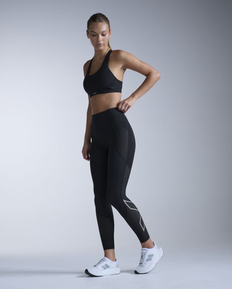2XU - Aero Mesh Hi - Rise Tights Kompressionstight Damen - black/silver reflective - 2X-WA7573B-BLK/SRF-XXS - Sportbrands24