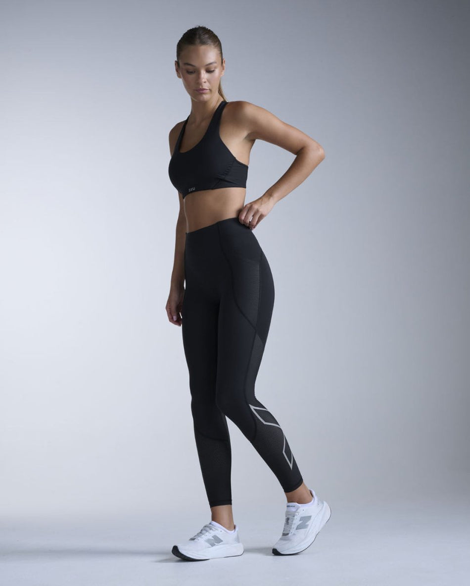 2XU - Aero Mesh Hi - Rise Tights Kompressionstight Damen - black/silver reflective - 2X-WA7573B-BLK/SRF-XXS - Sportbrands24