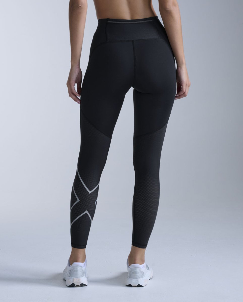 2XU - Aero Mesh Hi - Rise Tights Kompressionstight Damen - black/silver reflective - 2X-WA7573B-BLK/SRF-XXS - Sportbrands24
