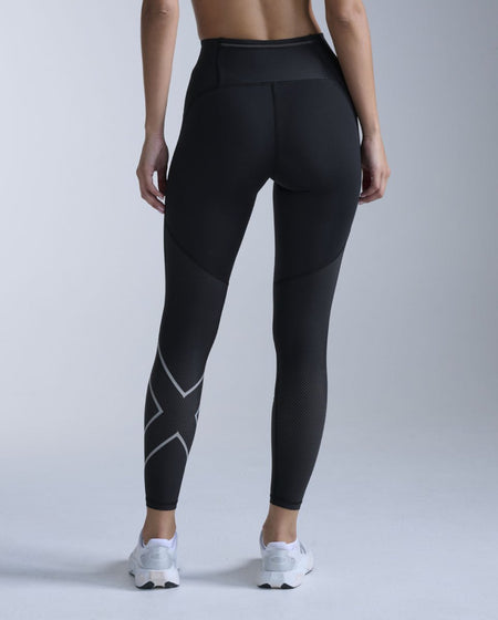 2XU - Aero Mesh Hi - Rise Tights Kompressionstight Damen - black/silver reflective - 2X-WA7573B-BLK/SRF-XXS - Sportbrands24