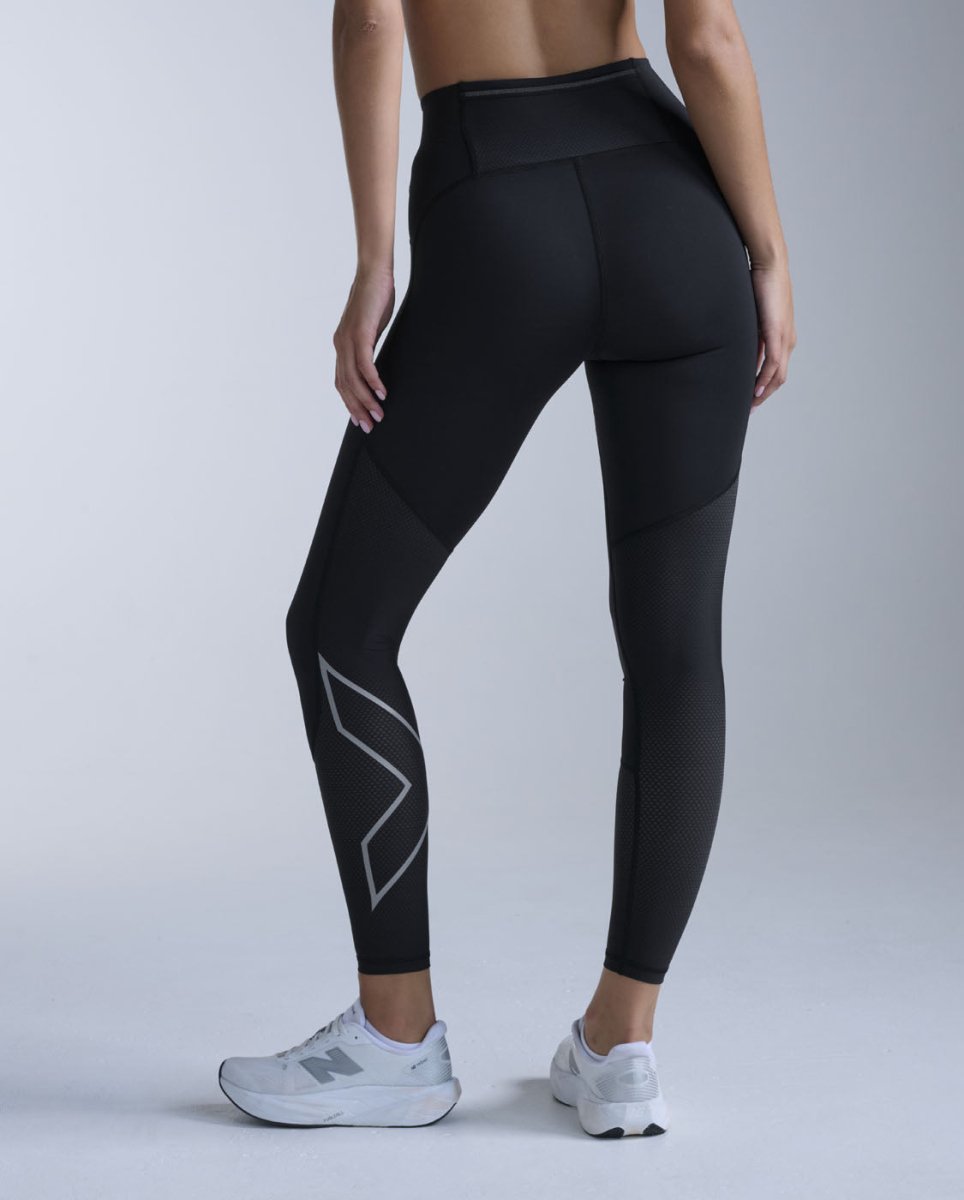 2XU - Aero Mesh Hi - Rise Tights Kompressionstight Damen - black/silver reflective - 2X-WA7573B-BLK/SRF-XXS - Sportbrands24
