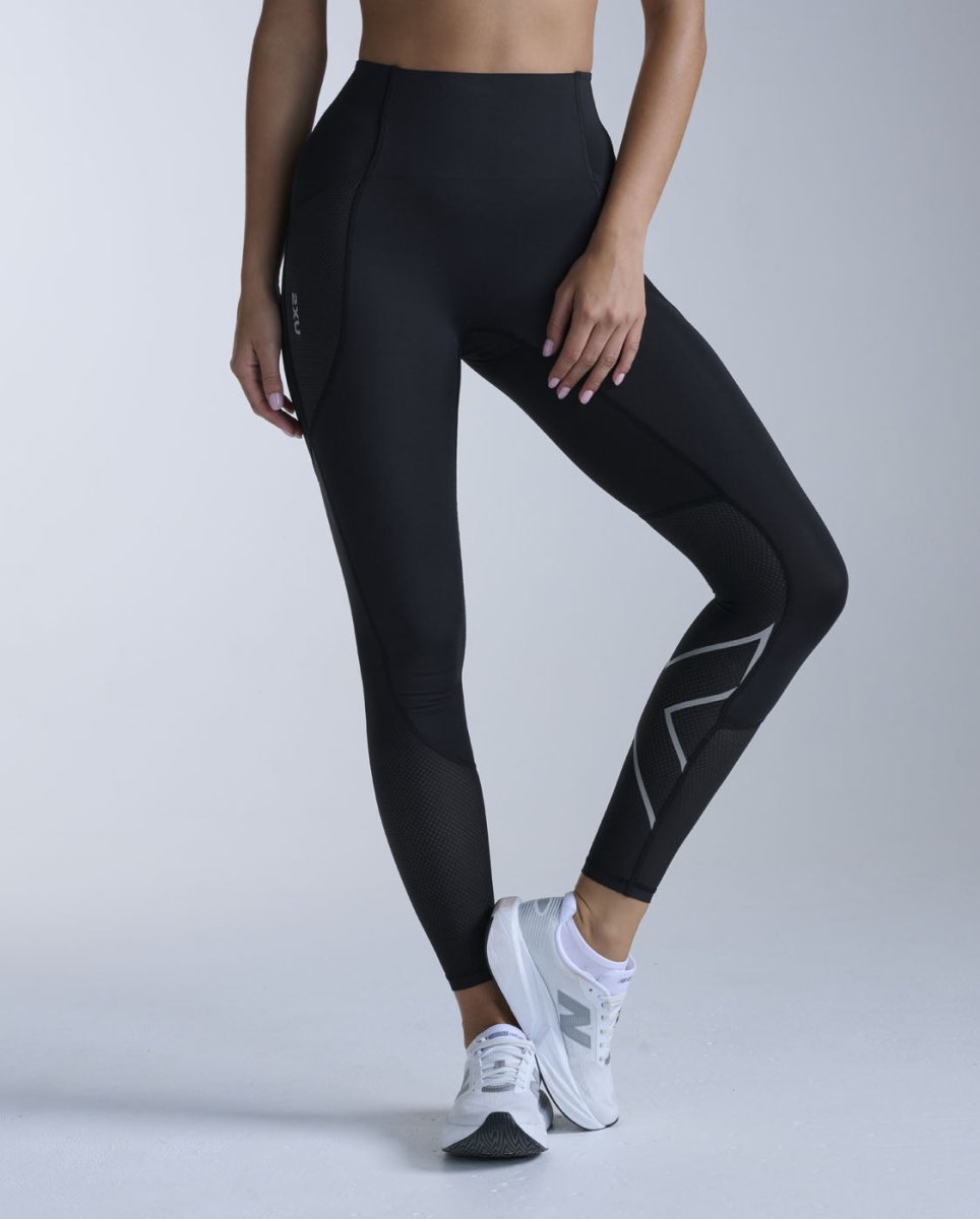 2XU - Aero Mesh Hi - Rise Tights Kompressionstight Damen - black/silver reflective - 2X-WA7573B-BLK/SRF-XXS - Sportbrands24