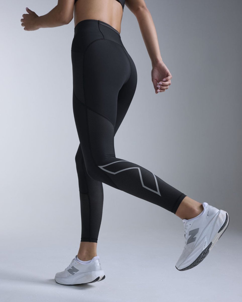 2XU - Aero Mesh Hi - Rise Tights Kompressionstight Damen - black/silver reflective - 2X-WA7573B-BLK/SRF-XXS - Sportbrands24