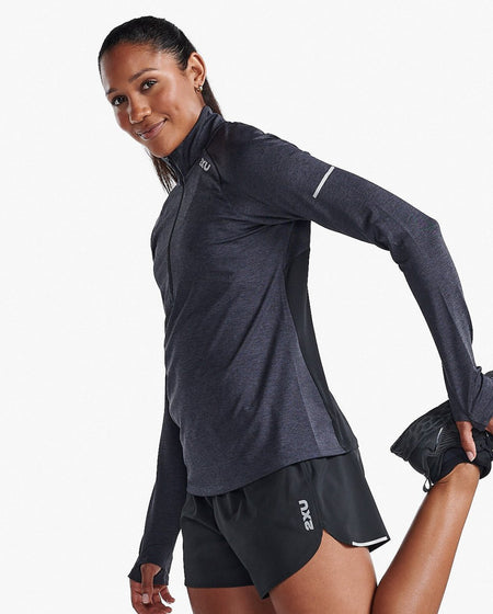 2XU - Aero 1/2 Zip Longsleeve Damen - black/silver reflective - 2X-WR7245A-BLK/SRF-XXS - Sportbrands24