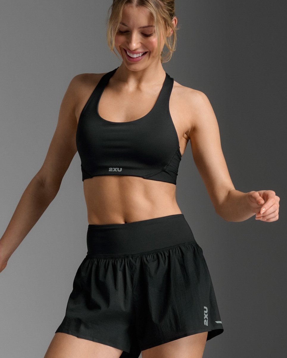 2XU - Aero Hi - Rise 2 - in - 1 3 Inch Shorts Laufshort Damen - black/silver reflective - 2X-WR7352B-BLK/SRF-XXS - Sportbrands24