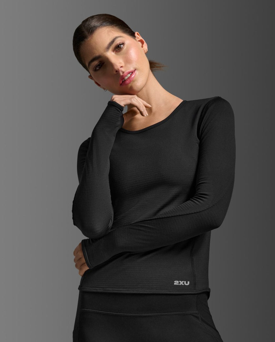 2XU - Ignition Grid Baselayer Longsleeve Damen - black/silver reflective - 2X-WR7417A-BLK/SRF-XXS - Sportbrands24