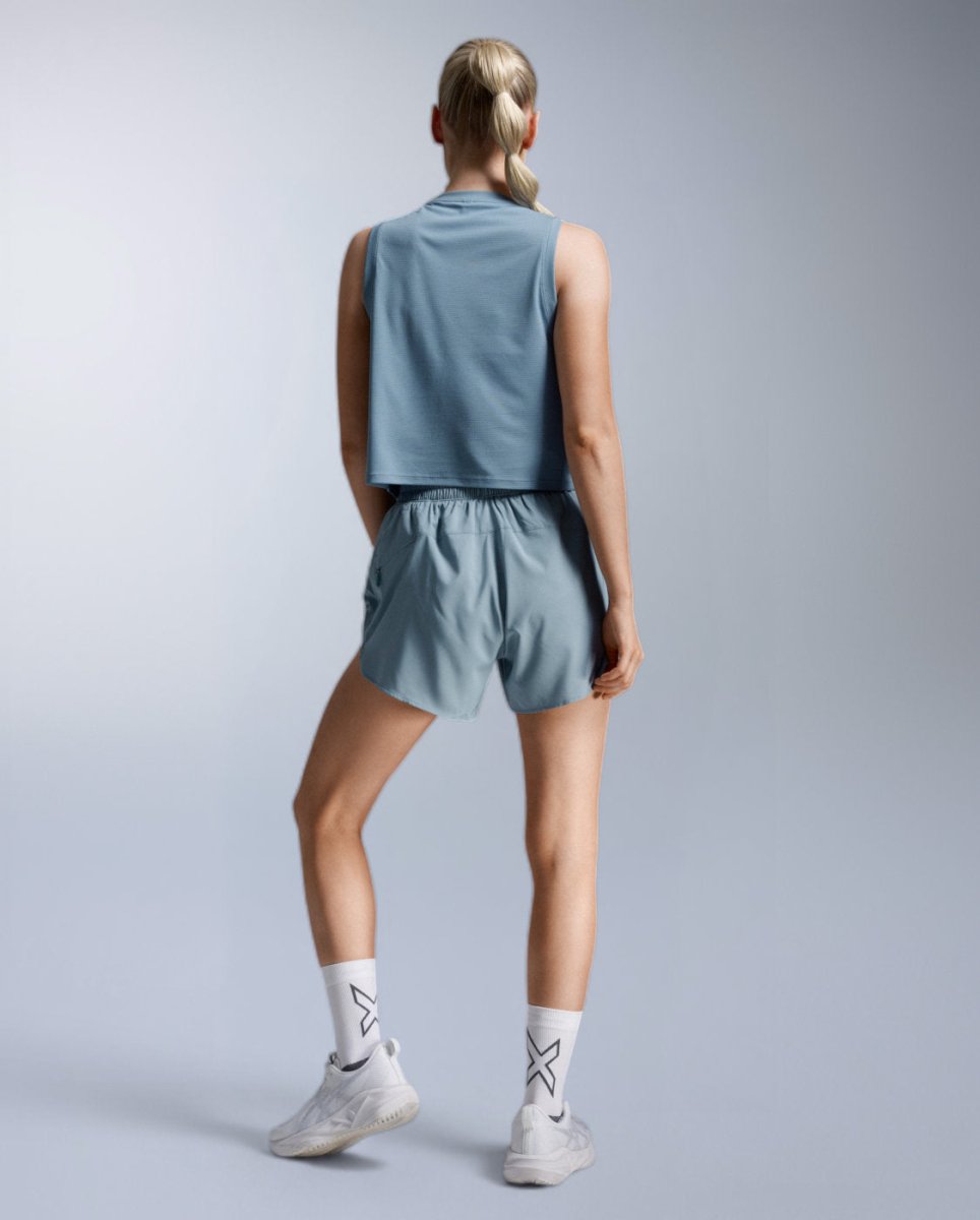2XU - Aero Mesh Crop Tank Laufshirt Damen - blue shade/blue shade reflect - 2X-WR7450A-BSH/BSR-XXS - Sportbrands24