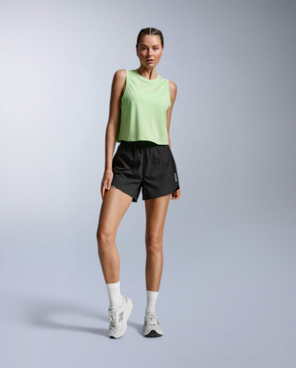 2XU - Aero Mesh Crop Tank Laufshirt Damen - lime zest/lime zest reflective - 2X-WR7450A-LMZ/LZR-XXS - Sportbrands24