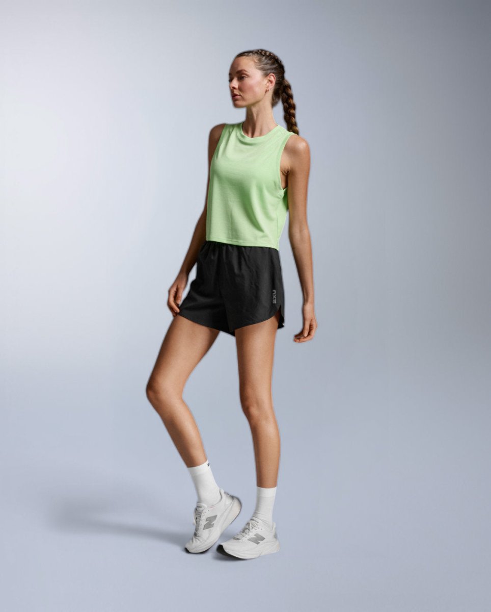 2XU - Aero Mesh Crop Tank Laufshirt Damen - lime zest/lime zest reflective - 2X-WR7450A-LMZ/LZR-XXS - Sportbrands24